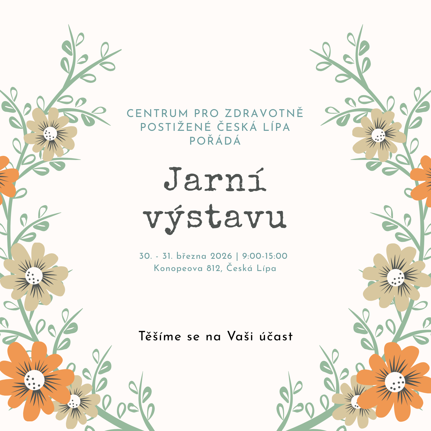 Bílý s Květinovou Ilustrací Jarní Piknik Pozvánka - 1